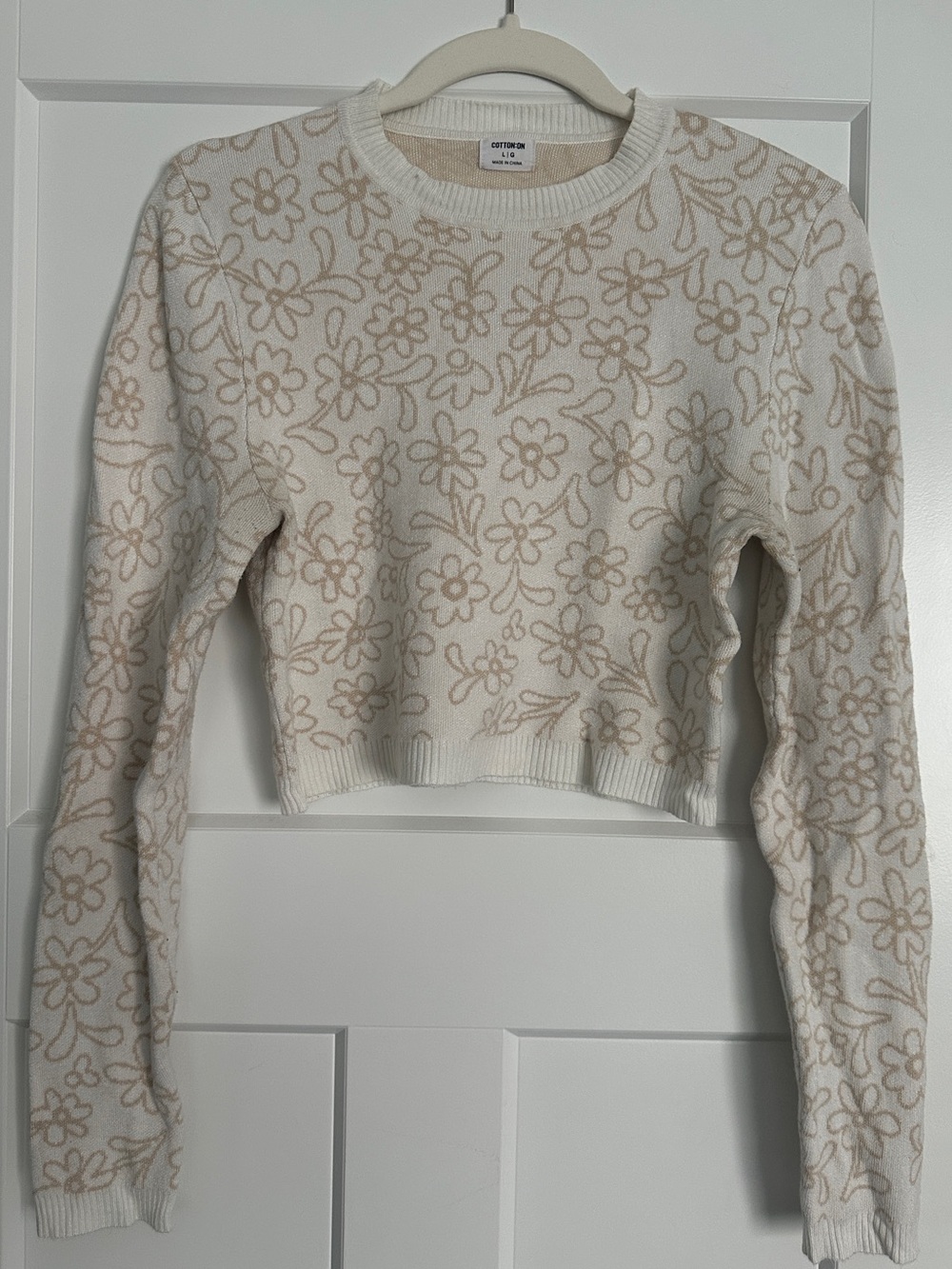 Cotton On Cream Floral Cropped Sweater